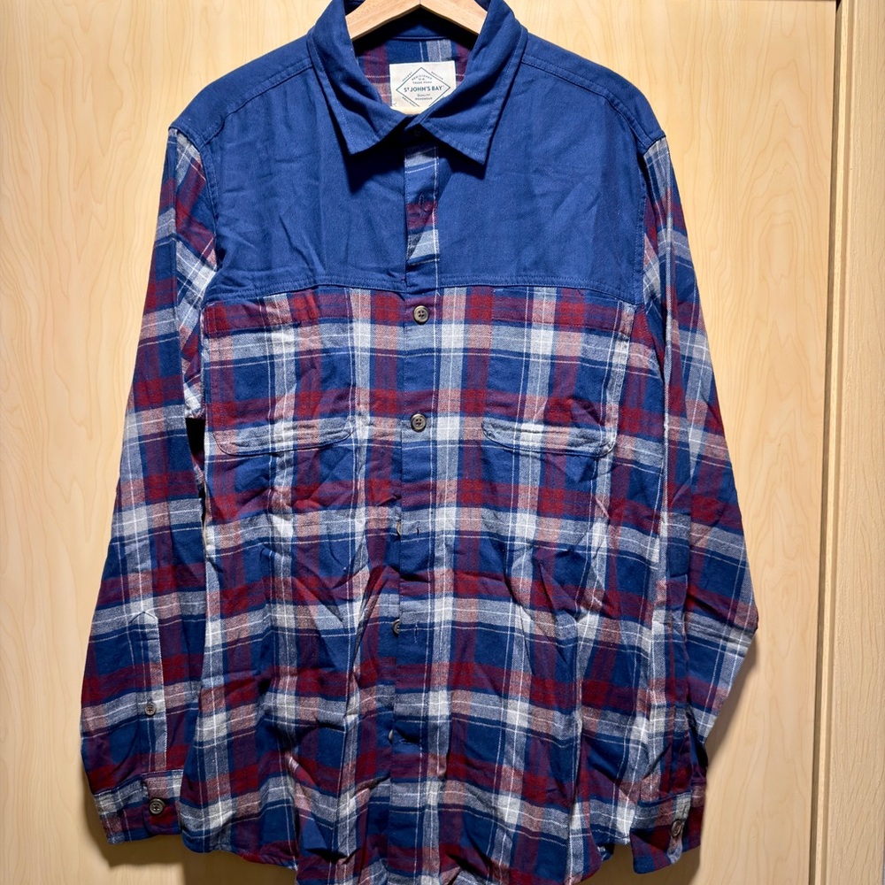St. John’s Bay Blue and Red Plaid Button-Up Shirt